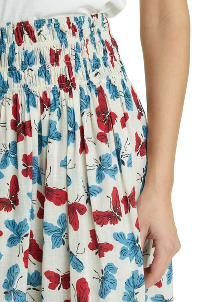 Shop The Great The Viola Butterfly Smocked Waist Cotton Midi Skirt In Butterfly Floral