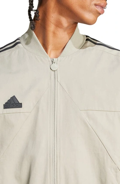 Shop Adidas Originals Tiro Oversize Woven Bomber Jacket In Silver Pebble