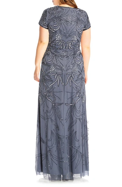 Adrianna Papell Petite Blouse Sequin Gown In Dusty Blue