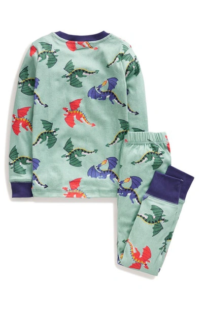 Shop Mini Boden Kids' Dragon Fitted Two-piece Cotton Pajamas In Georgian Blue Dragon