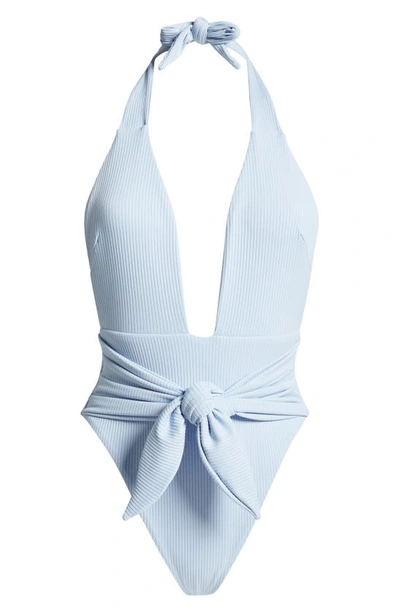 Shop Montce Tropez Rib Tie Waist One-piece Swimsuit In Peri Rib