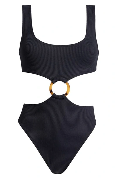 Shop Montce Ky Rib Cutout One-piece Swimsuit In Black Rib