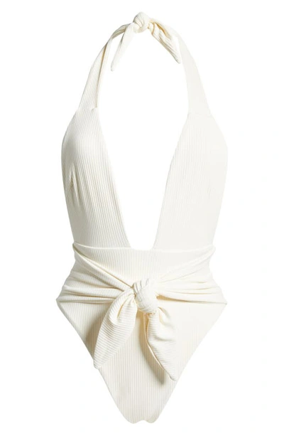 Montce Tropez Rib Tie Waist One-piece Swimsuit In Cream Rib