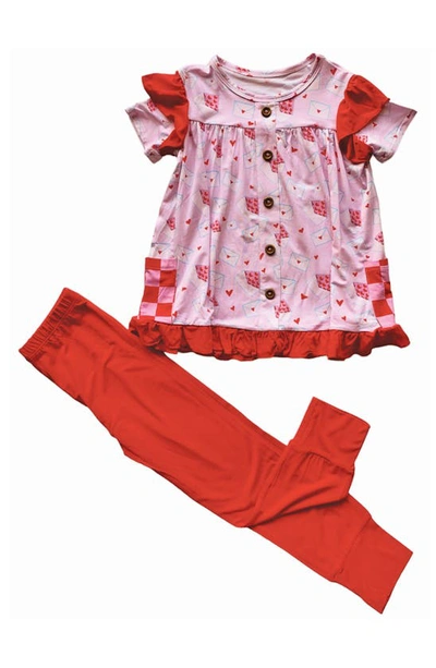 Shop Laree + Co Ezrah Heart Print Top & Joggers Set In Red