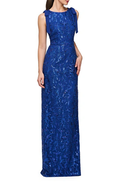 Shop Js Collections Khloe Sequin Embroidered Column Gown In Blueberry