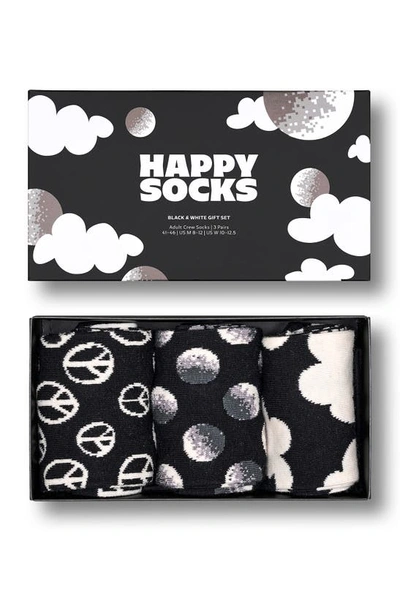 Happy Socks Monochrome Crew Sock Gift Set - 3 Pk. In Black