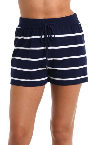 Shop La Blanca Yacht Stripe Cover-up Shorts In Indigo