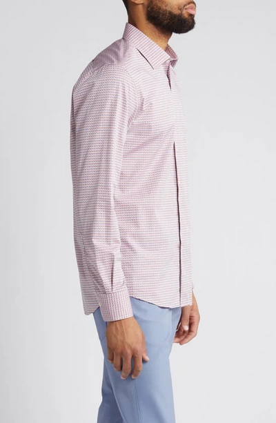 Shop Scott Barber Dobby Micro Pattern Button-up Shirt In Coral