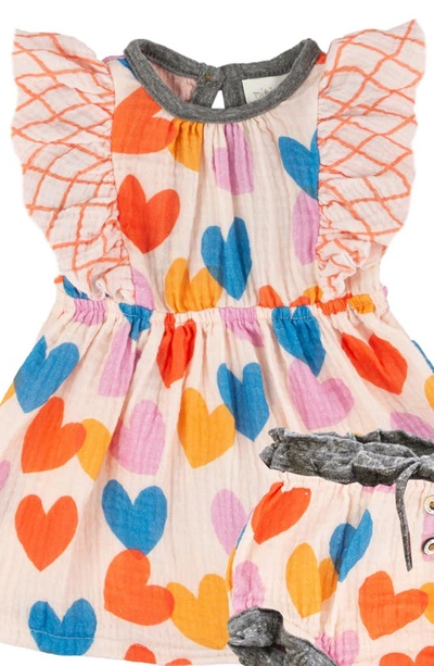 Shop Miki Miette Heart Ruffle Short Sleeve Cotton Dress & Bloomers In Pink