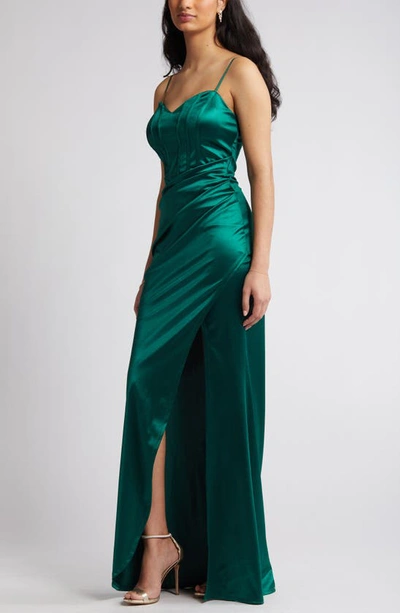 Shop Emerald Sundae Corset Satin Gown In Hunter