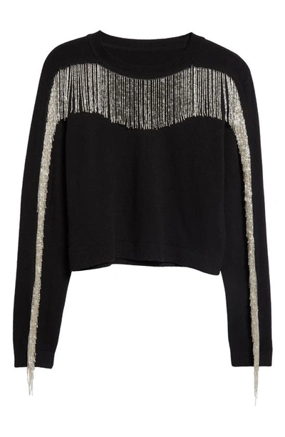 Shop Cinq À Sept Althea Beaded Fringe Sweater In Black/ Silver