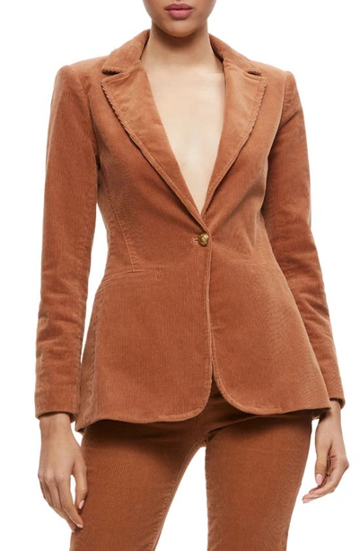 Shop Alice And Olivia Macey Corduroy One-button Blazer In Camel