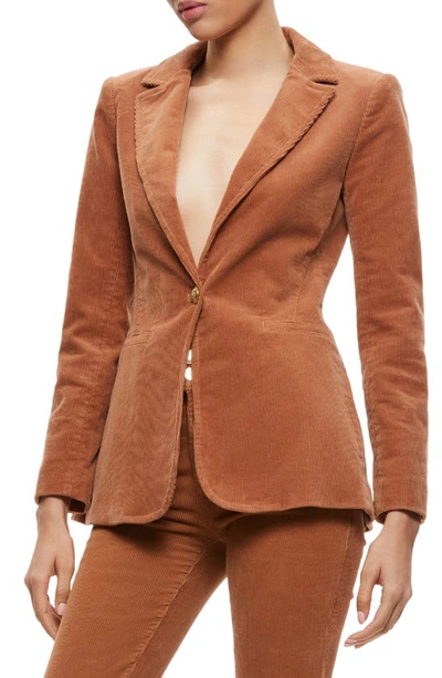 Shop Alice And Olivia Macey Corduroy One-button Blazer In Camel