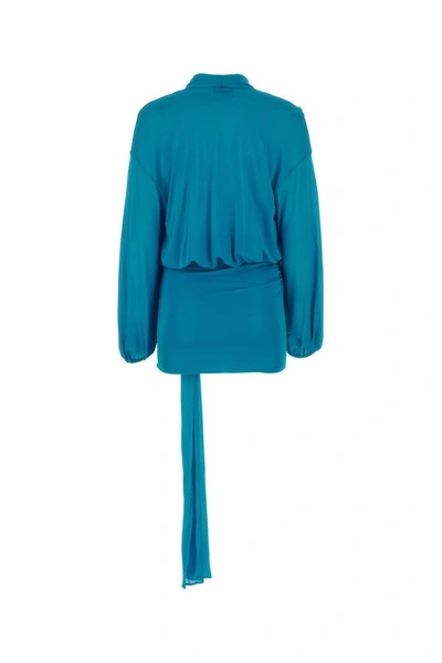 Shop Blumarine Woman Turquoise Jersey Mini Dress In Blue