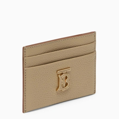 Shop Burberry Beige Leather Card Holder With Logo Women In Cream