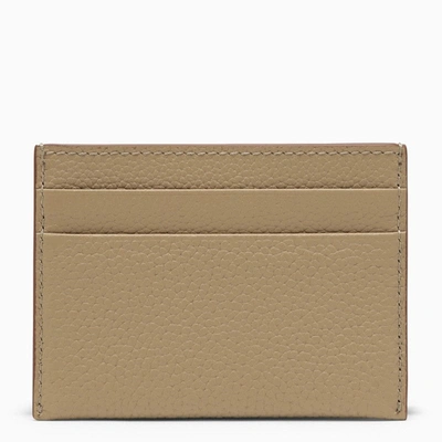 Shop Burberry Beige Leather Card Holder With Logo Women In Cream