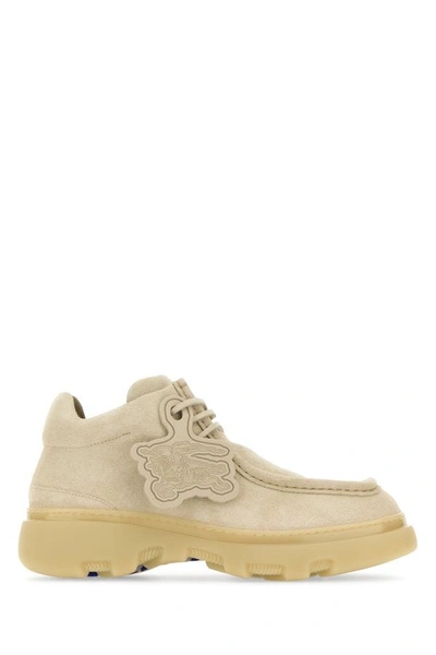 Shop Burberry Man Sand Suede Creeper Lace-up Shoes In White
