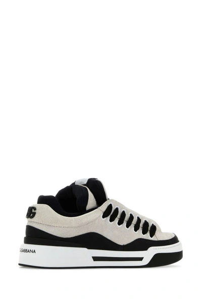 Shop Dolce & Gabbana Man Two-tone Suede And Rubber New Roma Sneakers In Multicolor