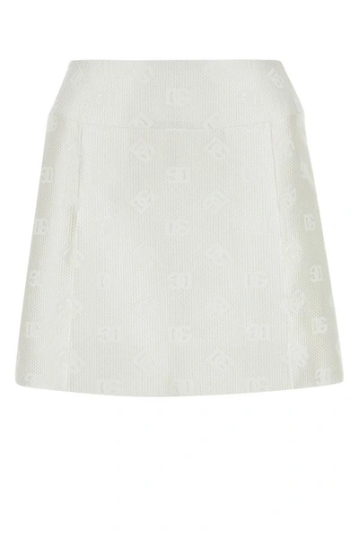 Shop Dolce & Gabbana Woman White Jacquard Mini Skirt