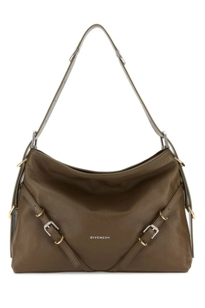 Shop Givenchy Woman Cappuccino Leather Medium Voyou Shoulder Bag In Brown