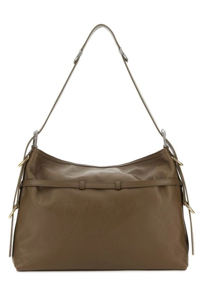 Shop Givenchy Woman Cappuccino Leather Medium Voyou Shoulder Bag In Brown