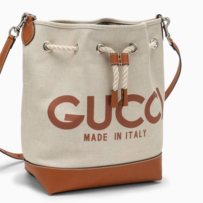 Shop Gucci Beige Canvas Bucket Bag With Logo Women In Cream