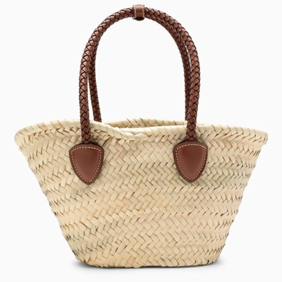 Shop Miu Miu Beige Small Straw Shoulder Bag With Logo Women In Brown