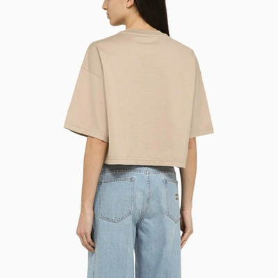 Shop Miu Miu Cropped Beige Cotton T-shirt With Logo Women In Multicolor