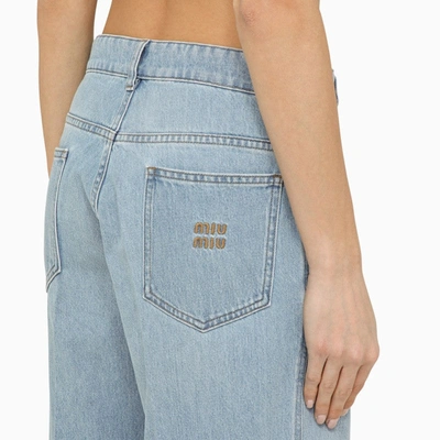 Shop Miu Miu Light Blue Denim Jeans With Logo Women