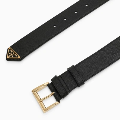 Shop Prada Black Leather Belt With Logo Women In Brown