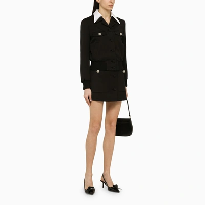 Shop Prada Black Wool Mini Skirt With Jewelled Buttons Women In Brown