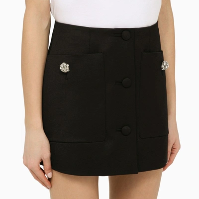 Shop Prada Black Wool Mini Skirt With Jewelled Buttons Women In Brown