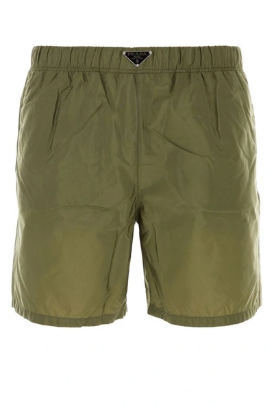 Shop Prada Man Army Green Re-nylon Swimming Shorts