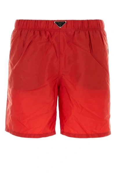 Shop Prada Man Red Re-nylon Swimming Shorts