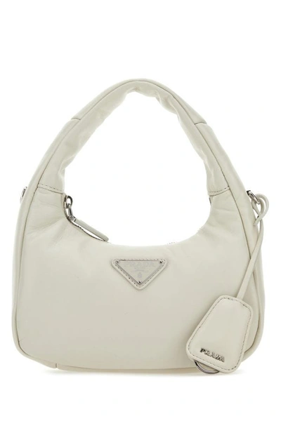 Shop Prada Woman Chalk Nappa Leather Mini  Soft Handbag In White