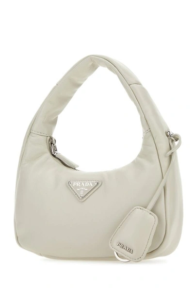 Shop Prada Woman Chalk Nappa Leather Mini  Soft Handbag In White