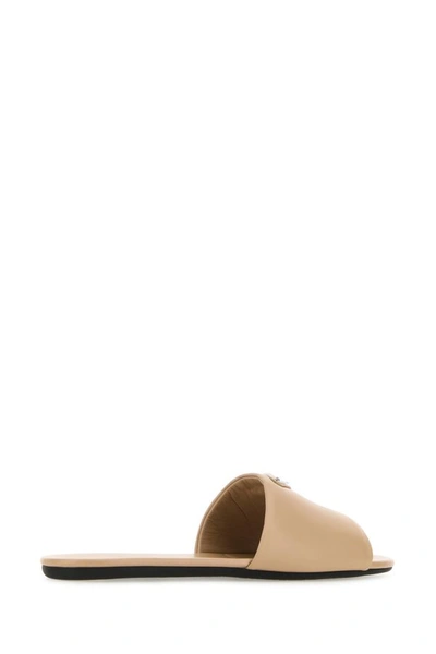 Shop Prada Woman Sand Nappa Leather Slippers In Brown