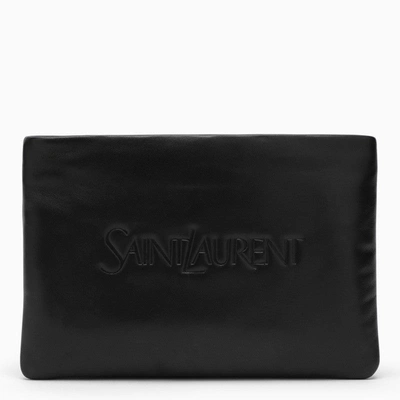 Shop Saint Laurent Black Padded Leather Clutch Bag With Logo Men