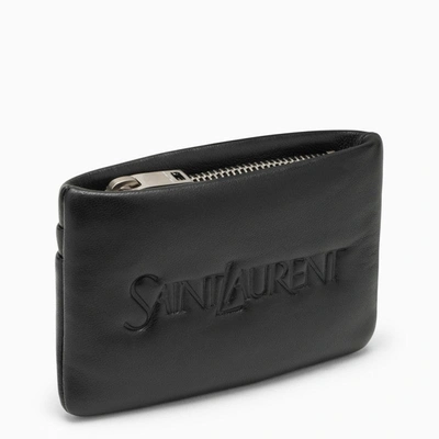 Shop Saint Laurent Black Padded Leather Coin Purse With Logo Men