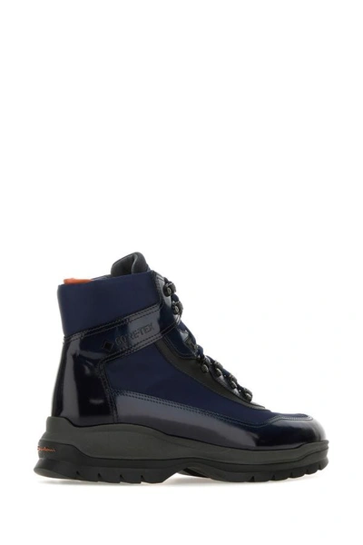Shop Santoni Man Two-tone Leather And Fabric Ankle Boots In Multicolor