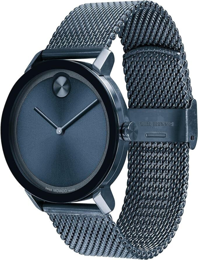 Pre-owned Movado Evolution Blue Ion Plated Mesh Bracelet Men's Swiss Watch 3600793