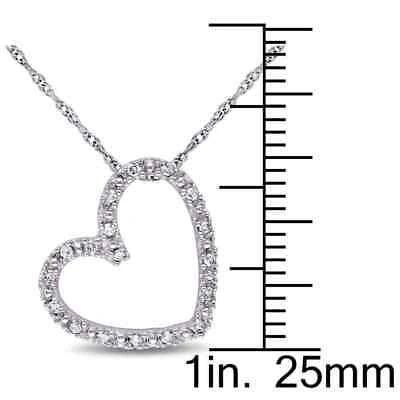 Pre-owned Amour Elegant 1/10 Ct Tw Diamond Heart Pendant On 10k White Gold Chain In Check Description