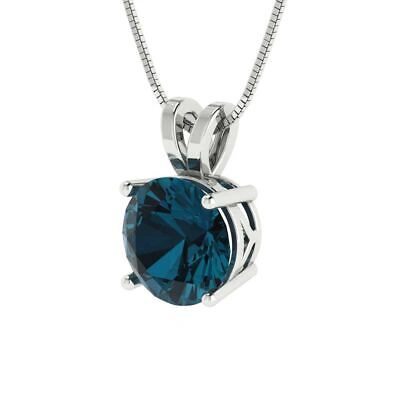 Pre-owned Pucci 2.0 Ct Round Classic Royal Blue Topaz Pendant Necklace 18" Chain 14k White Gold