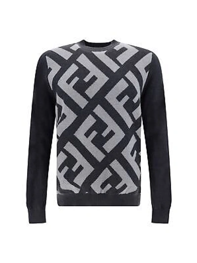 Pre-owned Fendi Grey Wool Logo Details Sweater In Gray