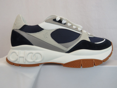 Pre-owned Jimmy Choo Landon Navy Gray White Suede Leather Chunk Platform Sneakers 41.5 8.5