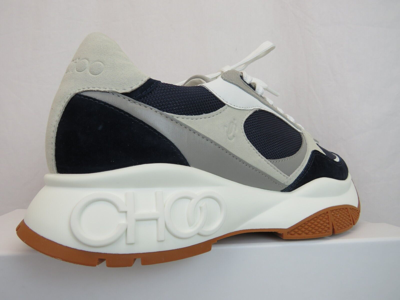 Pre-owned Jimmy Choo Landon Navy Gray White Suede Leather Chunk Platform Sneakers 41.5 8.5