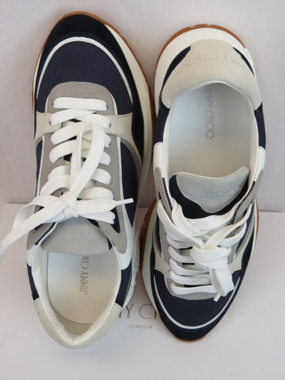 Pre-owned Jimmy Choo Landon Navy Gray White Suede Leather Chunk Platform Sneakers 41.5 8.5