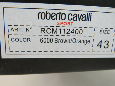 Pre-owned Roberto Cavalli Leather Brown Snake Print Orange Mesh Logo Sneakers 43 10