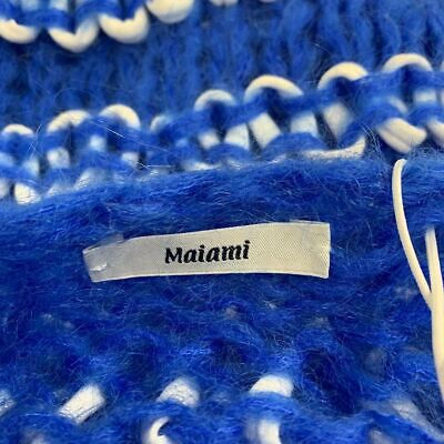 Pre-owned Maiami Wavy Short Sleeve Sweater Women's Size S/m Electric Blue/white