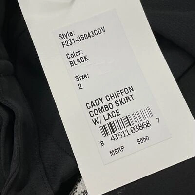 Pre-owned 3.1 Phillip Lim Phillip Lim Cady Chiffon Combo Skirt W/ Lace Women's Size 2 Black